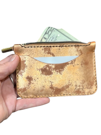 Handmade Rustic Metallic Zip Wallet | Italian Veg-Tanned Leather