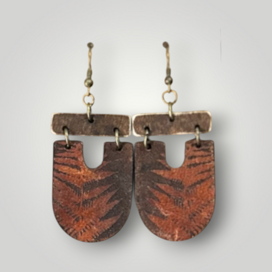 Fern Wood & Leather Earrings