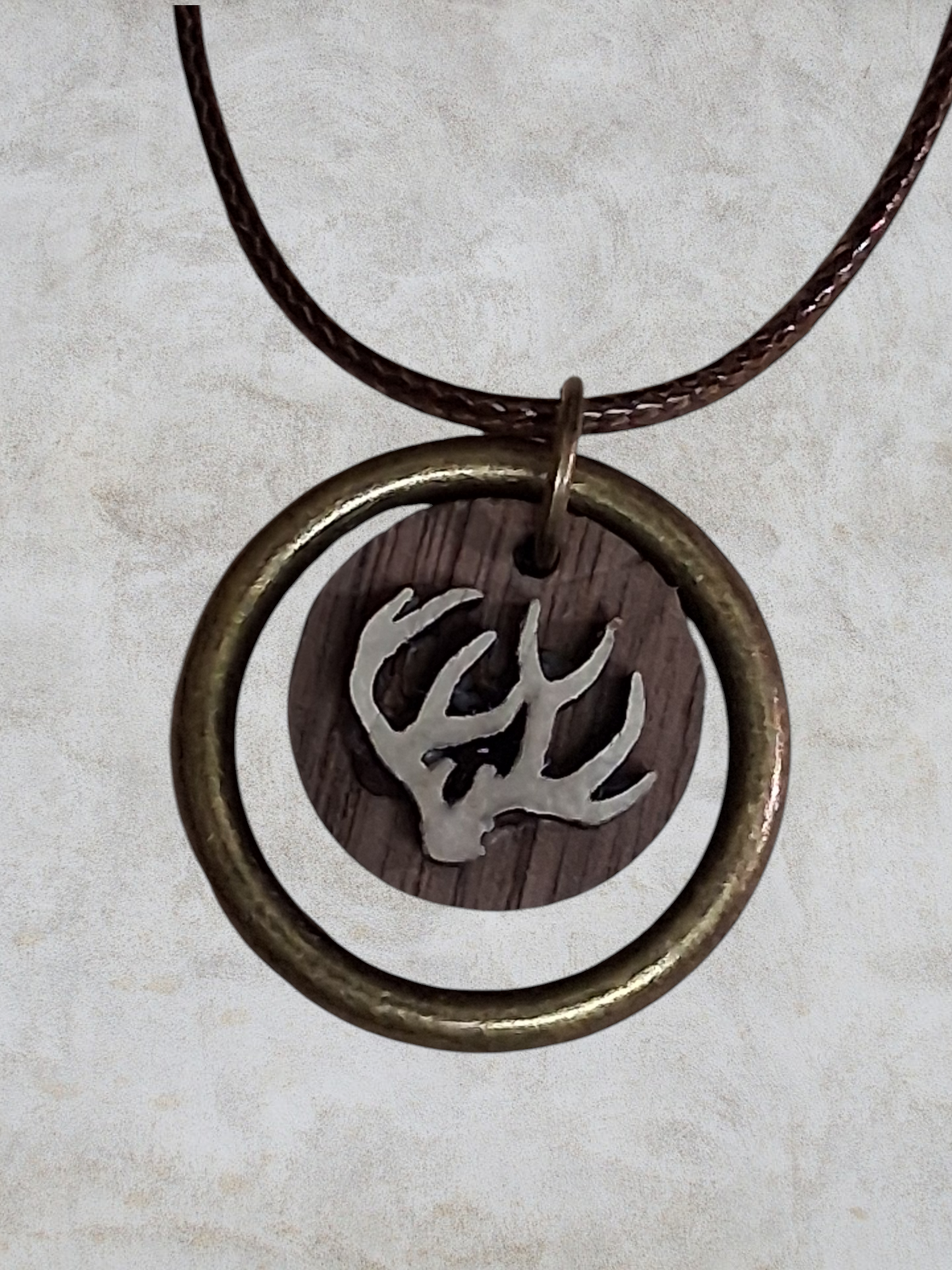 Laser Cut Wood & Leather Antler Necklace – Antique Brass