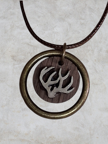 Laser Cut Wood & Leather Antler Necklace – Antique Brass
