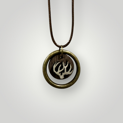 Laser Cut Wood & Leather Antler Necklace – Antique Brass