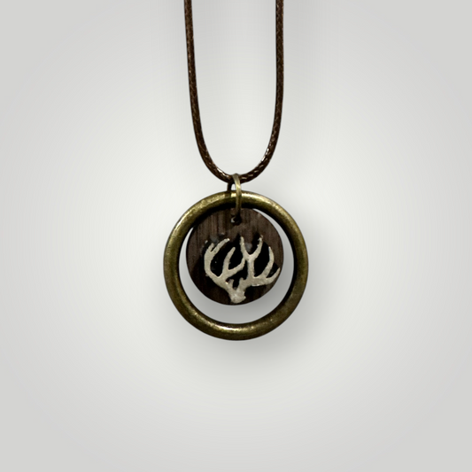 Laser Cut Wood & Leather Antler Necklace – Antique Brass